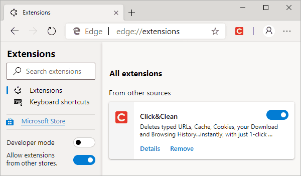 Chromium-Based Microsoft Edge Extensions Page