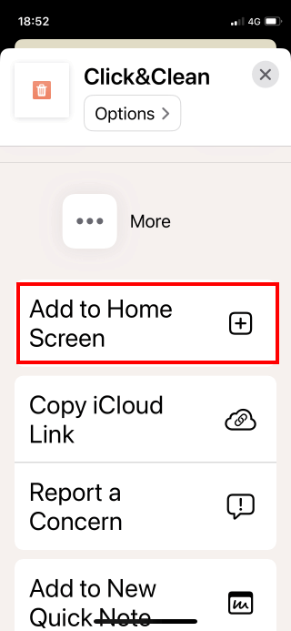 Add Cleaner to Home Screen
