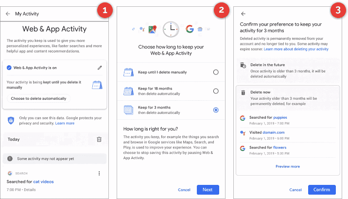 Google Delete Activity Data Automatically